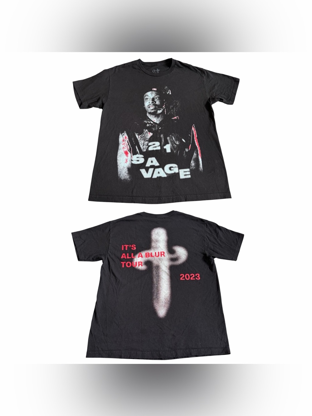 21 Savage x Drake It’s All a Blur Tour T-Shirt Men’s Sz L Rap Tee Double Sided